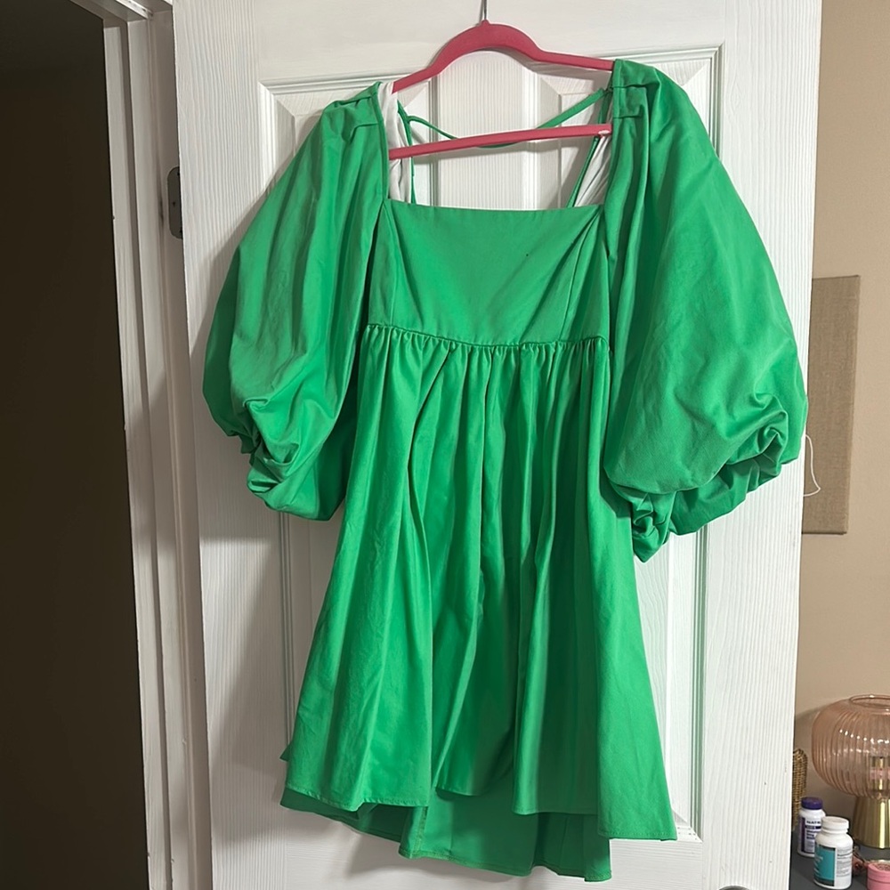 ASOS Green Puff Sleeve Mini Dress with Ruffled Relaxed Style